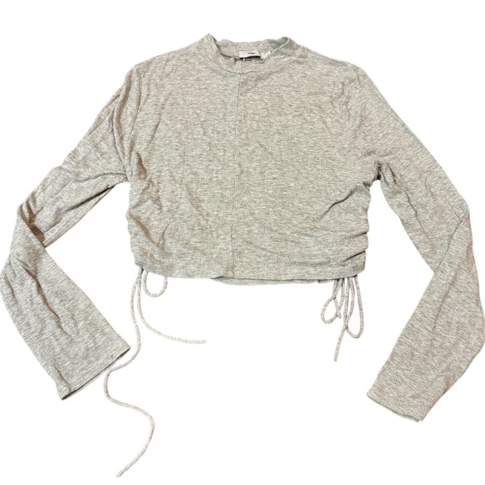 Adika Grey Long Sleeve Crop Top Shirt Drawstrings Large